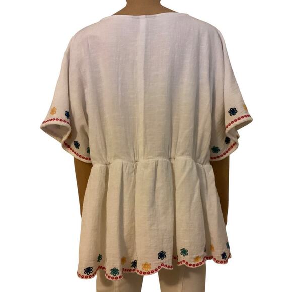 Lane Bryant Embroidered Babydoll Top Peasant Blouse V-neck women’s sz 16 - Picture 3 of 5